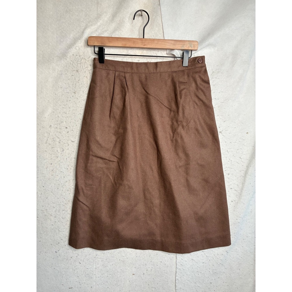 Vintage Panther Brown Wool Midi Skirt High Waisted Pleated ILGWU Made in USA